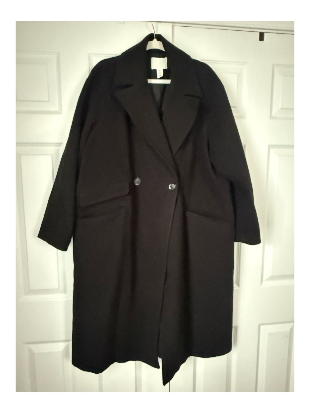 H&M Black Long Trench Coat with Double-Breasted Front